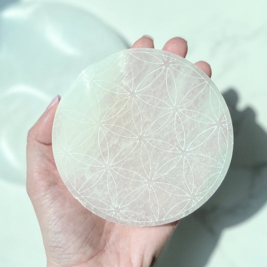 Selenite Charging Plate - Flower of Life (SEL-CP05)