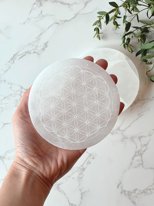 Selenite Charging Plate - Flower of Life (SEL-CP01)